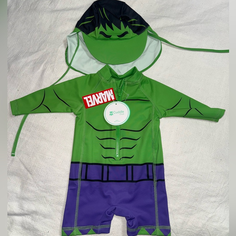 Cuddle club baby swimsuit rashguard Marvel Hulk 0-3 months one piece inf…
